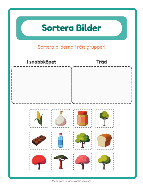 Bildsortering: I snabbköpet och Träd