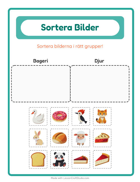 Sortera bilder: Bageri och Djur – arbetsblad för förskolan — 2