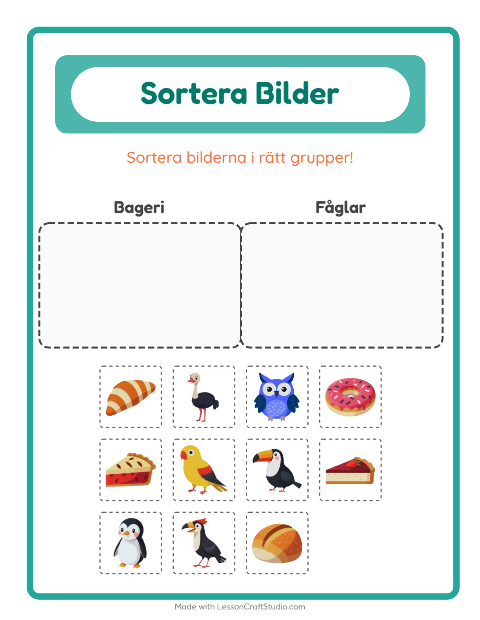 Bildsortering: Bageri och Fåglar