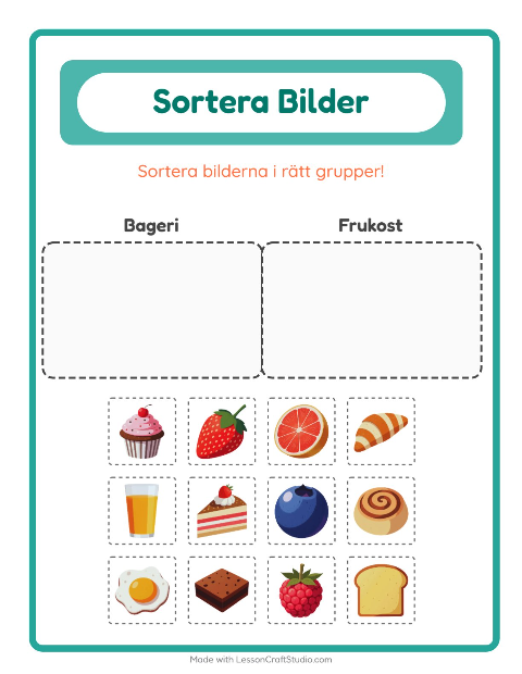 Förhandsvisning av Sortera Bilder-arbetsblad för Förskoleklass