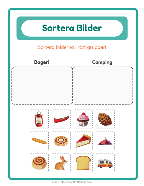 Bildsortering: Bageri och Camping
