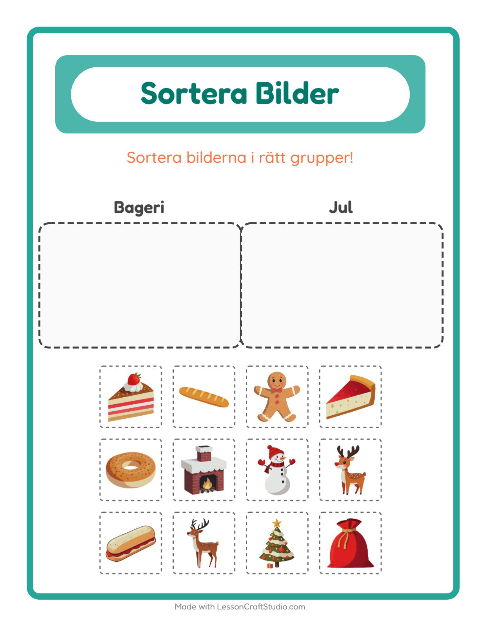 Förhandsvisning av Sortera Bilder-arbetsblad för Förskoleklass