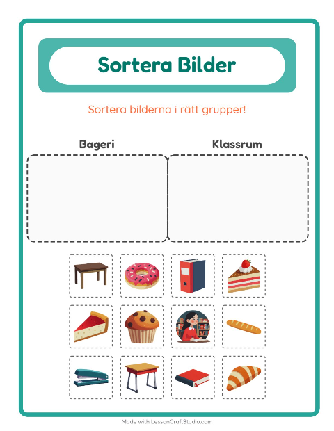 Förhandsvisning av Sortera Bilder-arbetsblad för Förskoleklass