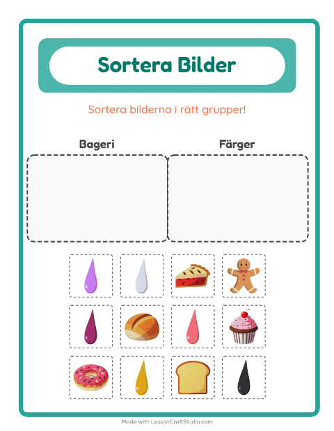 Förhandsvisning av Sortera Bilder-arbetsblad för Förskoleklass