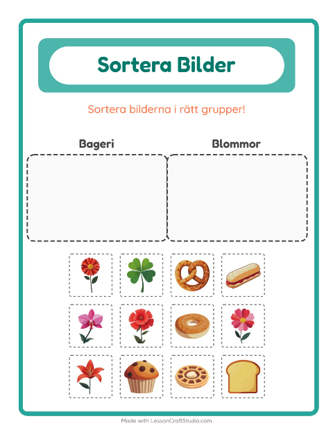 Förhandsvisning av Sortera Bilder-arbetsblad för Förskoleklass