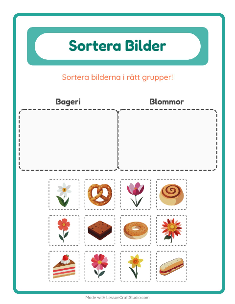 Sortera bilder: Bageri och Blommor – arbetsblad för förskolan — 2