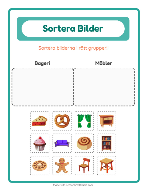 Bildsortering: Bageri och Möbler