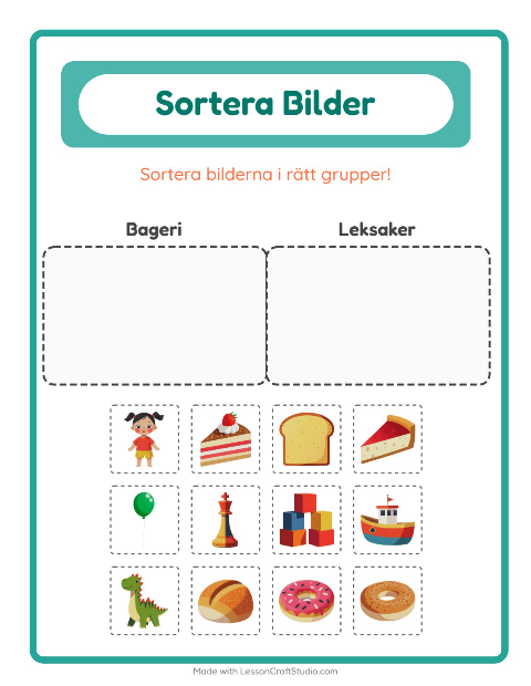 Bildsortering: Bageri och Leksaker