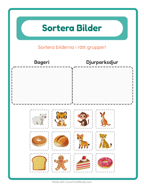 Bildsortering: Bageri och Djurparksdjur