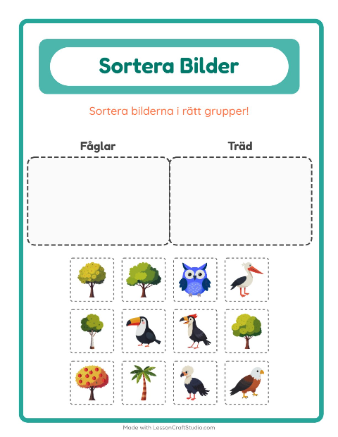 Bildsortering: Fåglar och Träd