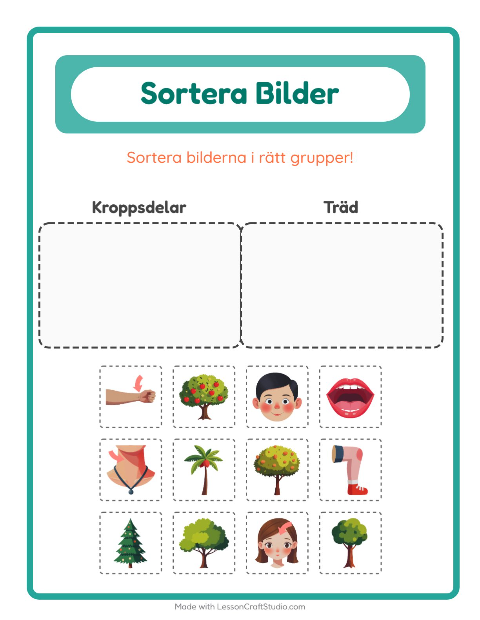 Förhandsvisning av Sortera Bilder-arbetsblad för Förskoleklass