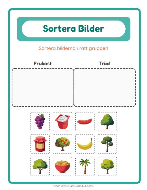 Förhandsvisning av Sortera Bilder-arbetsblad för Förskoleklass