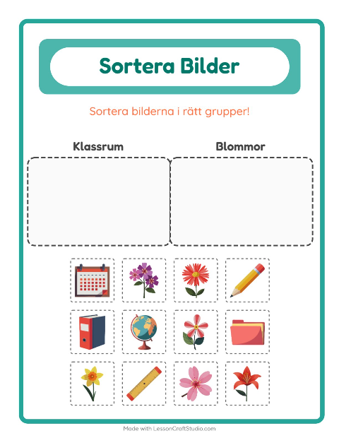 Bildsortering: Klassrum och Blommor