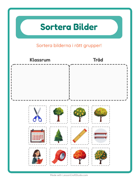 Bildsortering: Klassrum och Träd