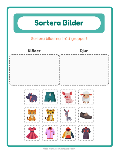 Bildsortering: Kläder och Djur