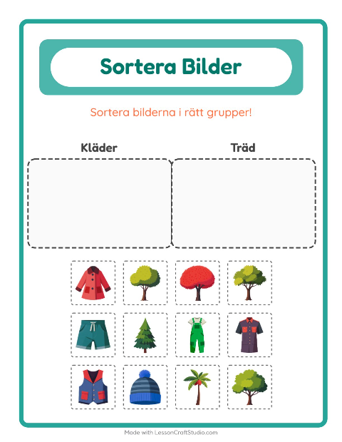 Förhandsvisning av Sortera Bilder-arbetsblad för Förskoleklass