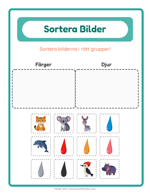 Förhandsvisning av Sortera Bilder-arbetsblad för Förskoleklass