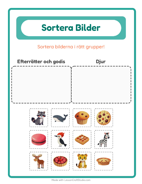Bildsortering: Efterrätter och godis och Djur