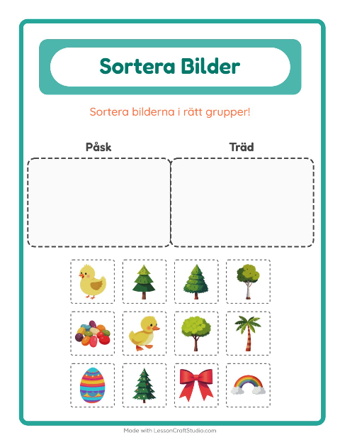 Förhandsvisning av Sortera bilder: Påsk och Träd – arbetsblad för förskolan
