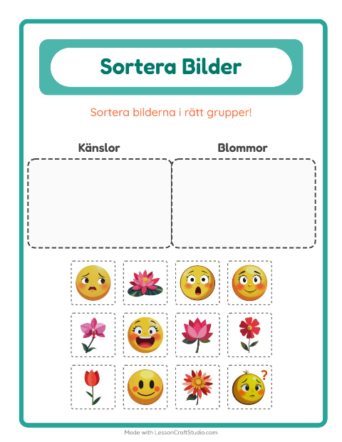 Förhandsvisning av Sortera Bilder-arbetsblad för Förskoleklass