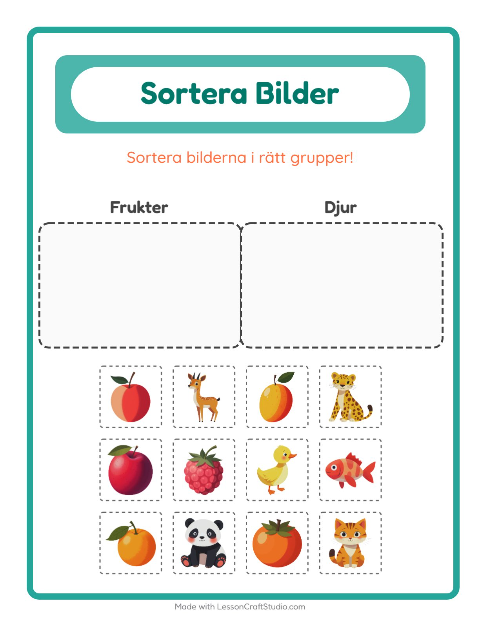 Bildsortering: Frukter och Djur