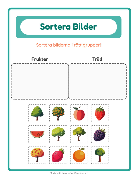 Förhandsvisning av Sortera Bilder-arbetsblad för Förskoleklass