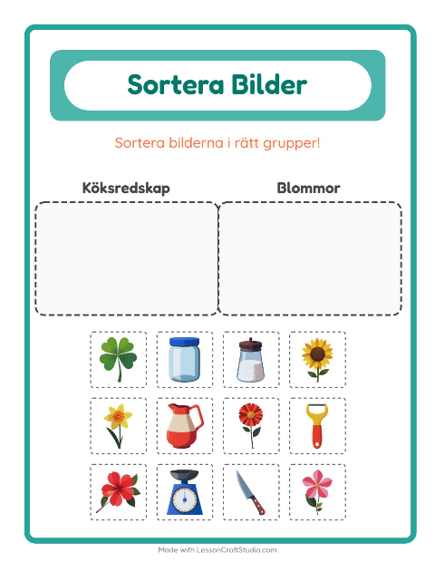 Bildsortering: Köksredskap och Blommor