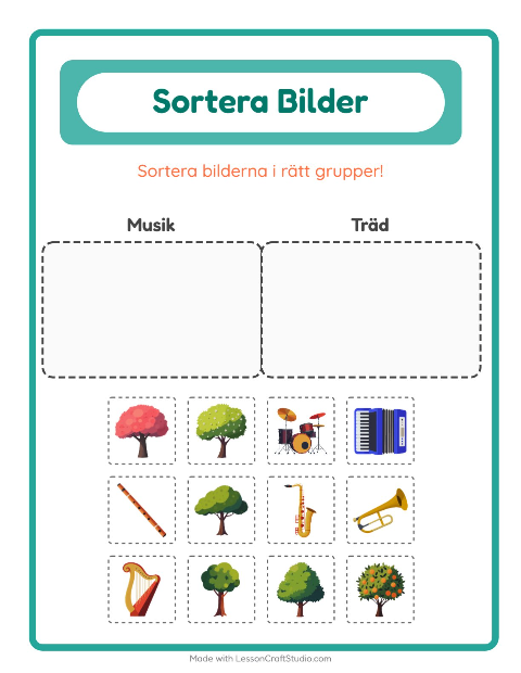 Förhandsvisning av Sortera Bilder-arbetsblad för Förskoleklass