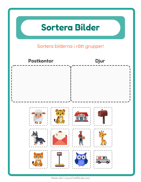 Förhandsvisning av Sortera Bilder-arbetsblad för Förskoleklass