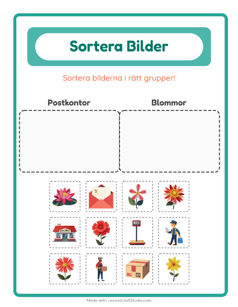 Bildsortering: Postkontor och Blommor