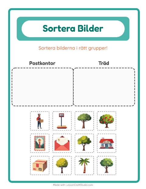 Bildsortering: Postkontor och Träd