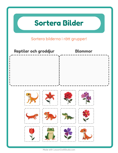 Bildsortering: Reptiler och groddjur och Blommor