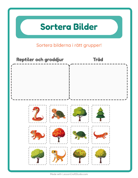 Bildsortering: Reptiler och groddjur och Träd