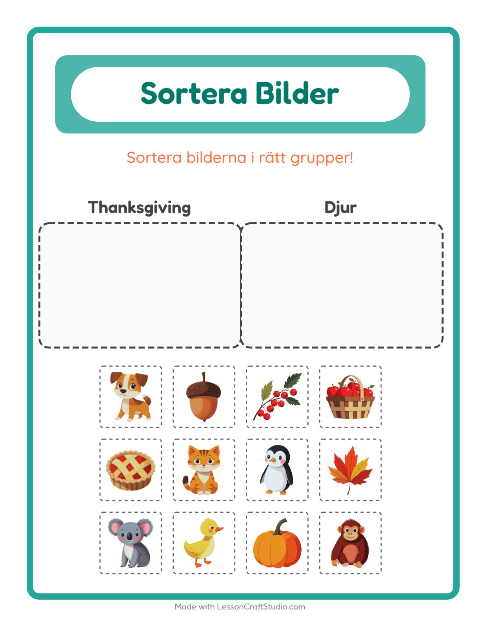 Bildsortering: Thanksgiving och Djur