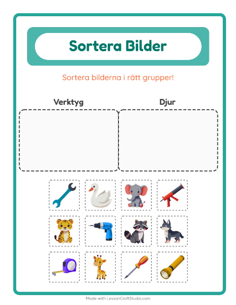 Bildsortering: Verktyg och Djur
