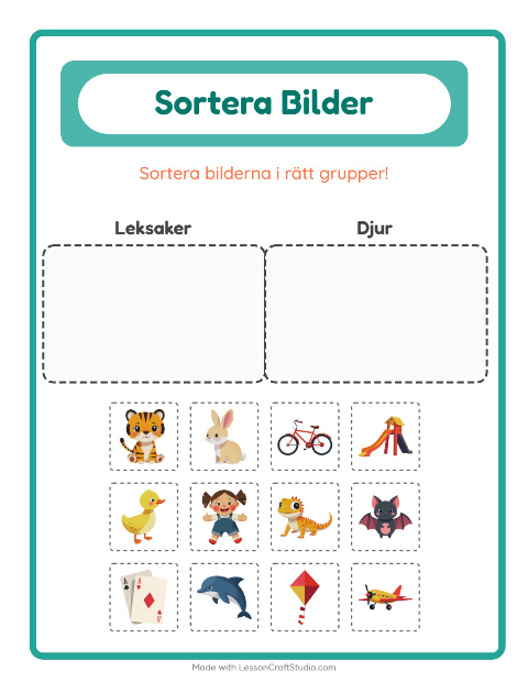 Bildsortering: Leksaker och Djur