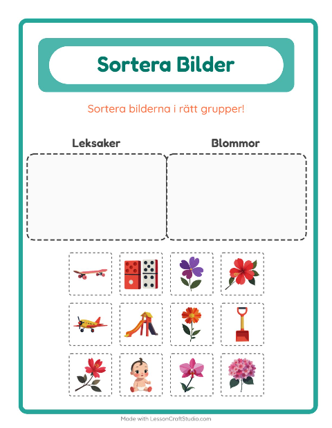 Bildsortering: Leksaker och Blommor