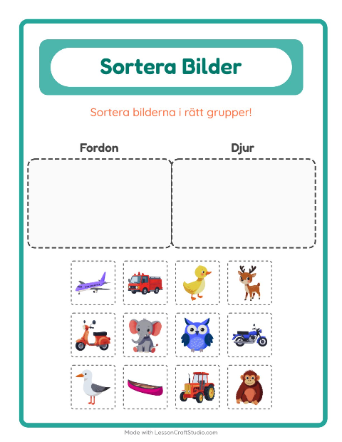 Bildsortering: Fordon och Djur