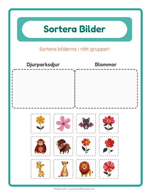 Bildsortering: Djurparksdjur och Blommor