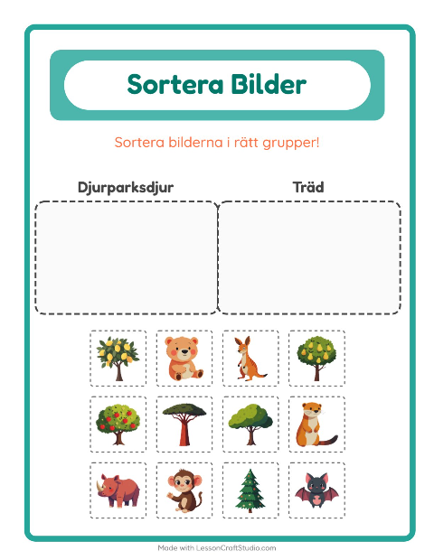 Bildsortering: Djurparksdjur och Träd