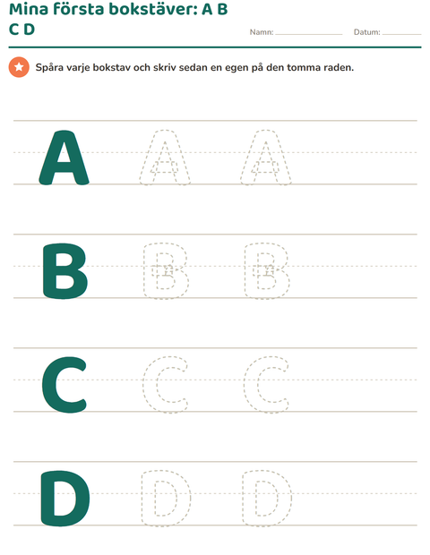Förhandsvisning av Mina första bokstäver: A, B, C och D