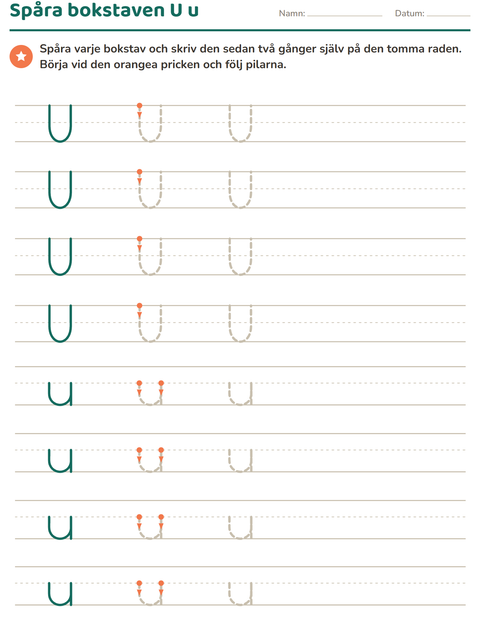 Förhandsvisning av Spåra bokstäver-arbetsblad för Förskoleklass