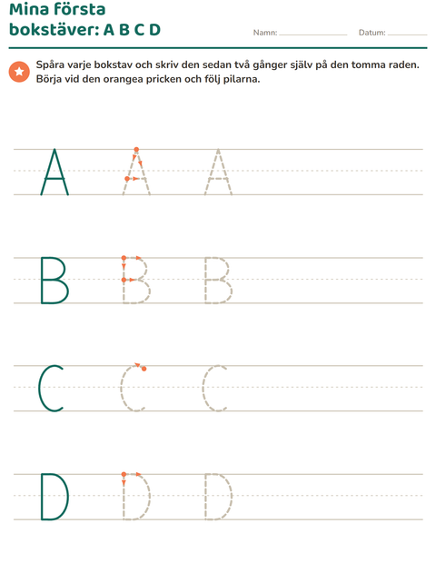 Förhandsvisning av Spåra bokstäver-arbetsblad för Förskoleklass