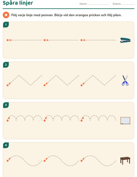 Förhandsvisning av Spåra linjer-arbetsblad med Klassrum för Förskoleklass