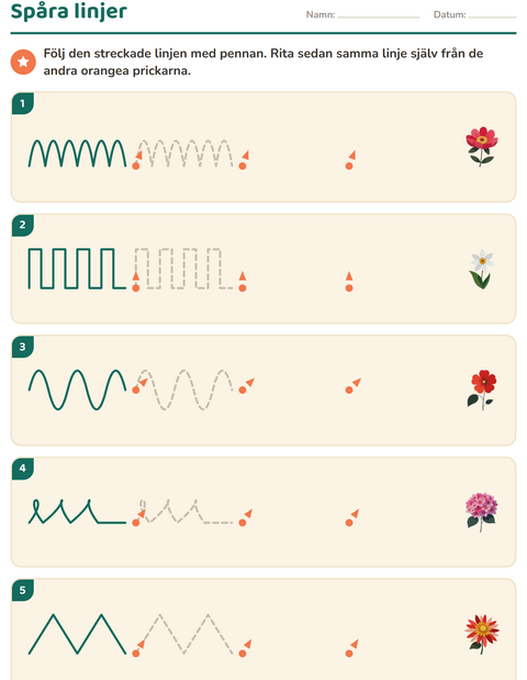 Förhandsvisning av Spåra linjer-arbetsblad med Blommor för Förskoleklass