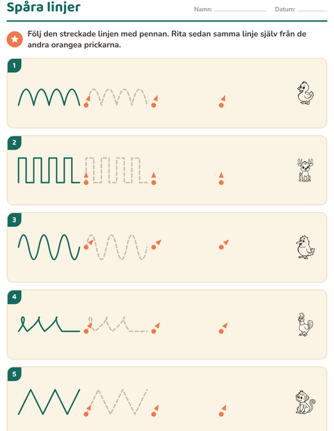 Förhandsvisning av Spåra linjer-arbetsblad med Djur SV 3 för Förskoleklass