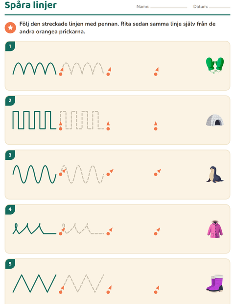 Förhandsvisning av Spåra linjer-arbetsblad med Vinter för Förskoleklass