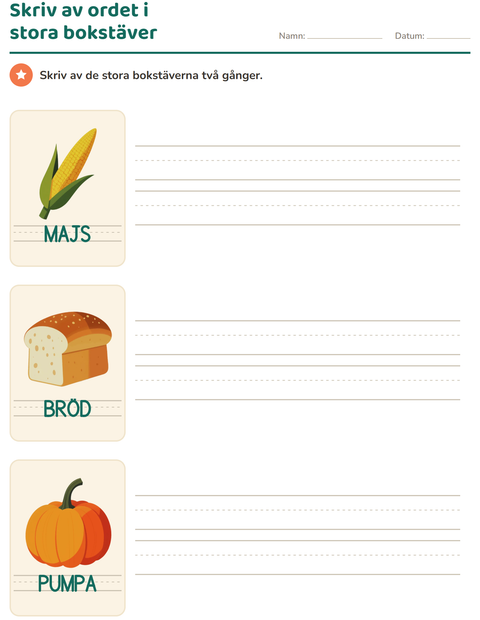 Förhandsvisning av Spåra ord-arbetsblad med Thanksgiving för Förskoleklass