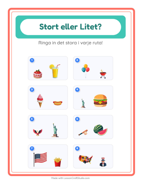 Förhandsvisning av Stor Eller Liten-arbetsblad med 4 juli för Förskola
