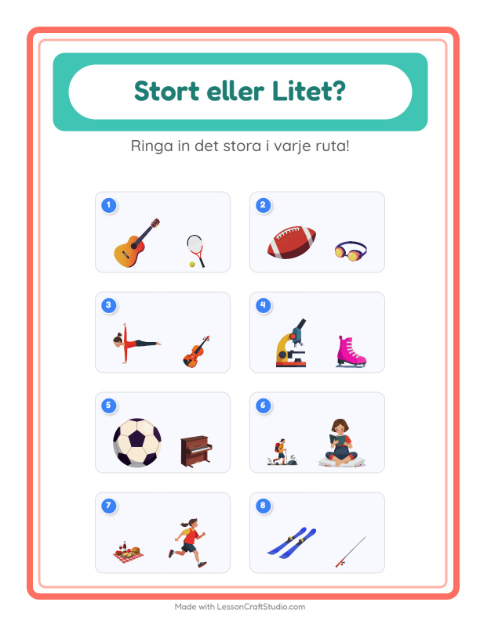 Förhandsvisning av Stor Eller Liten-arbetsblad med Aktiviteter för Förskola